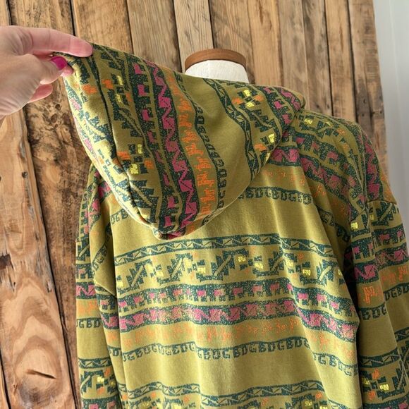 BDG Oversized Boho Open Front Hoodie Sweatshirt Front Pockets Aztec Print Sz XS - Picture 10 of 14